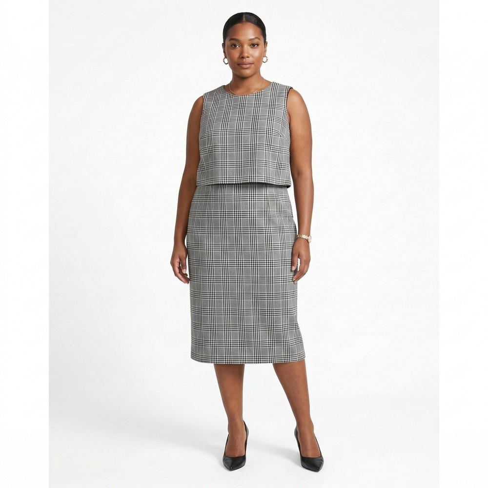 Banana Republic Modest Professional Dress Black White Plaid Sleeveless Ruffle 16